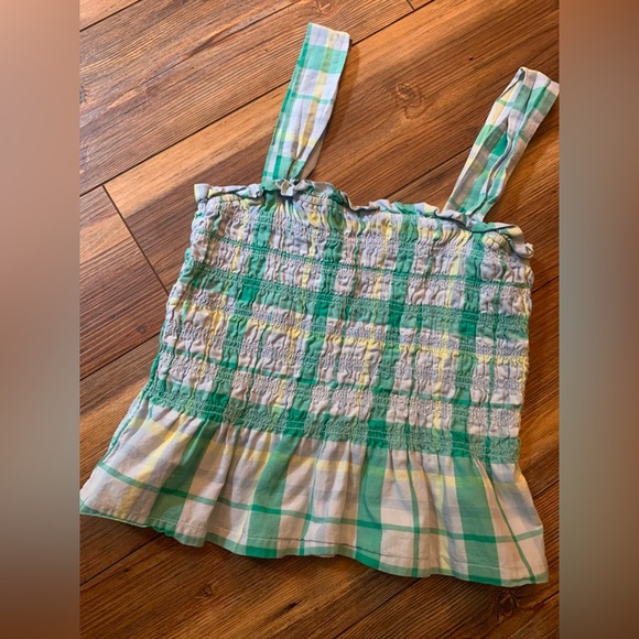 Free Assembly Tops - Free Assembly Women's Smocked Tank Top Skyway Plaid Green Boho XS